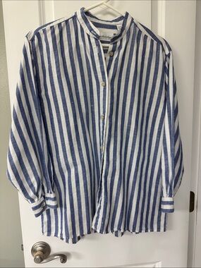 Giorgio Sant’Angelo Blue & White Striped Button-Up Shirt, Size M